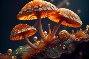 Fantastic Glowing Mushrooms, Neon Fungus, Magic Psychedelic Mushroom, Generative AI Illustration