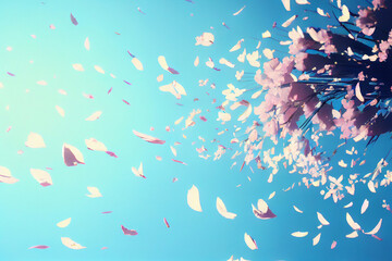 Fototapeta na wymiar Flying Pink Sakura Petals, Vintage Painting, Abstract Generative AI Illustration