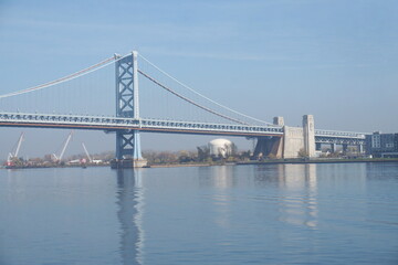 Fototapeta na wymiar Bridge over The Delaware River on Sunny Day with Blue Sky