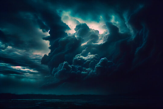  Dark moody storm clouds. Ominous warning.  Generative AI.