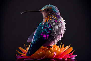 Obraz premium Hummingbird sitting on the flower. Generative AI.