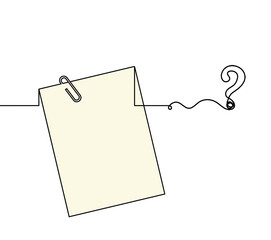 Naklejka premium Abstract color paper with paper clip and question mark as line drawing on white as background
