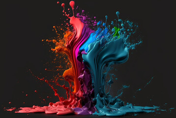 Colorful paint splash, dynamic wave background, liquid background, fluid splash, organic curves and abstract lines, flow wave, generated ai