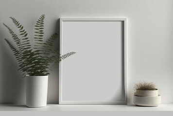 Empty square frame mockup in modern minimalist interior.Generate AI