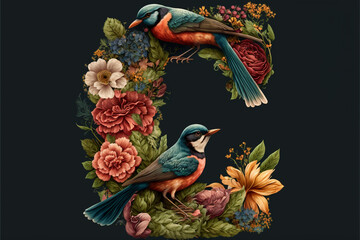Combining the letter C with flowers and birds