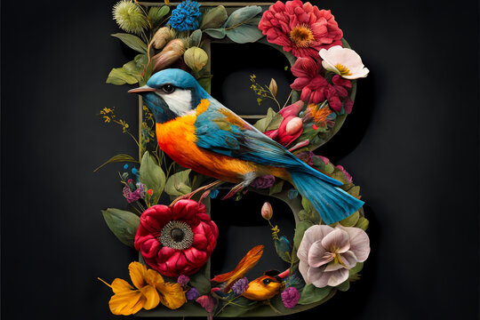 Combining the letter B with flowers and birds