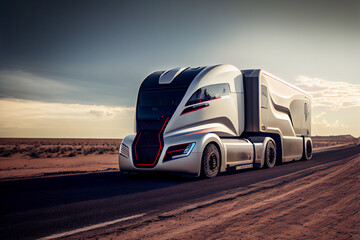 Self-driving truck on the Road. AI generated