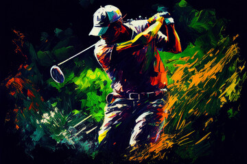 Golfista na polu golfowym  - obrazy, fototapety, plakaty