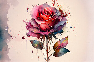 Watercolor Paining of Rose. AI generated