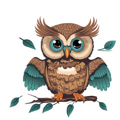 Cartoon cute wise owl vector character. Smart animal, kids cheerful illustration. Colorful funny beautiful design.