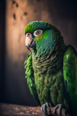 Colorful Parakeet.   Green Parrot.  Generative AI.