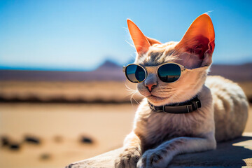 Cute cat with sunglasses.  Generative AI.