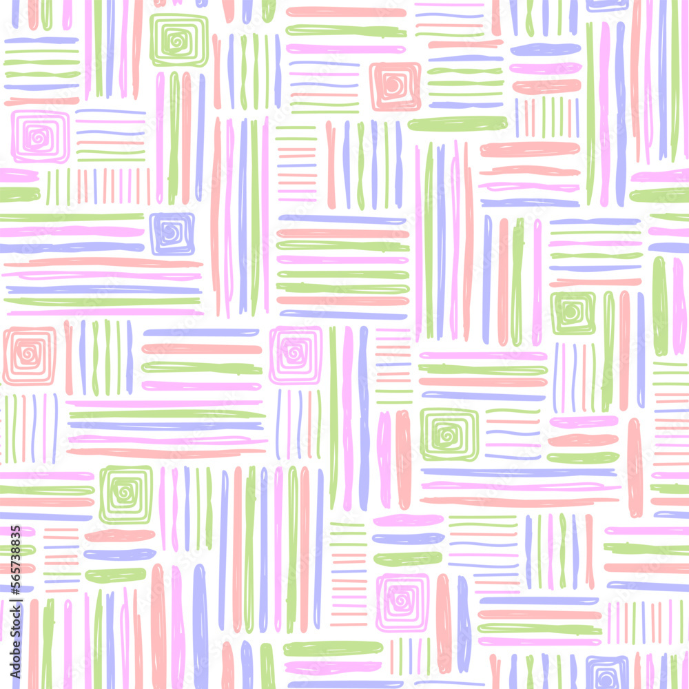 Aufkleber multicolored vector seamless pattern of different hand-drawn dashes. pattern for pastel linen and st