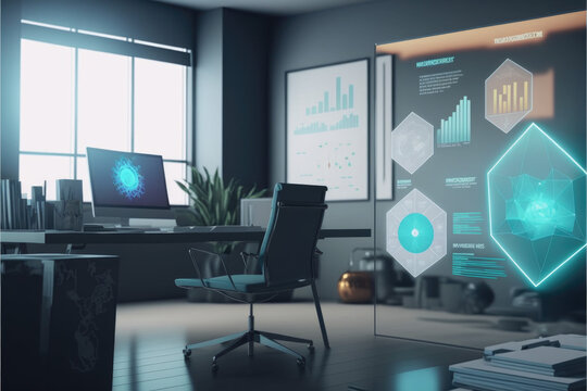 Holographic chart in a business office &mdash; Generative AI