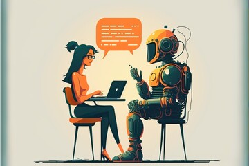 Artificial intelligence chat, anthropomorphic robot artificial intelligence talking with human. Generative AI