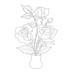 Cute Birds and Easy relaxing potted Rose Flowers Doodle Coloring Page for Adults and kids