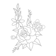 Cute Birds and Easy relaxing potted Rose Flowers Doodle Coloring Page for Adults and kids