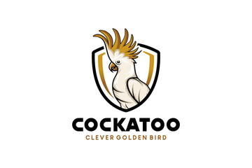 Golden cockatoo shield logo vector illustration design