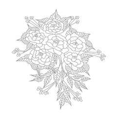 Cute Birds and Easy relaxing potted Rose Flowers Doodle Coloring Page for Adults and kids