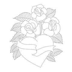 Cute Birds and Easy relaxing potted Rose Flowers Doodle Coloring Page for Adults and kids