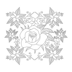 Cute Birds and Easy relaxing potted Rose Flowers Doodle Coloring Page for Adults and kids