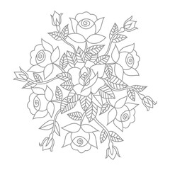 Cute Birds and Easy relaxing potted Rose Flowers Doodle Coloring Page for Adults and kids