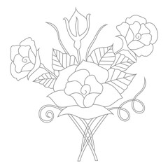 Cute Birds and Easy relaxing potted Rose Flowers Doodle Coloring Page for Adults and kids