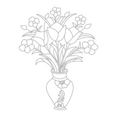 Cute Birds and Easy relaxing potted Rose Flowers Doodle Coloring Page for Adults and kids