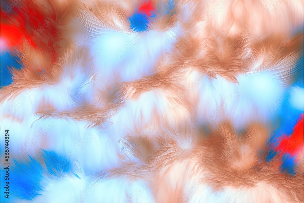 Poster a blurry image of a blue and red background with a red and white design on it's side and a blue and 