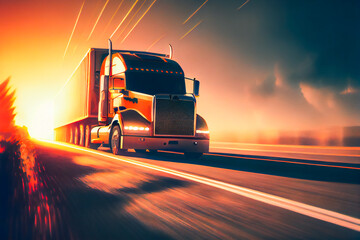 Truck On Freeway.  Generative AI.