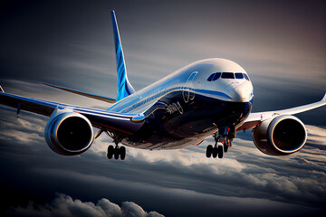 Flugzeug mit Wolken im Hintergrund, Generative AI