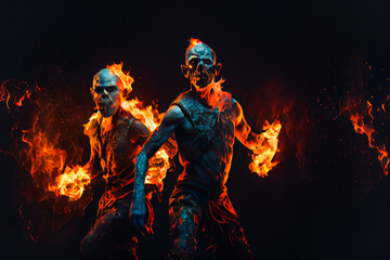 Obraz na płótnie Canvas Zombies In Fire. Apocalyptic. Halloween concept. Generative AI.