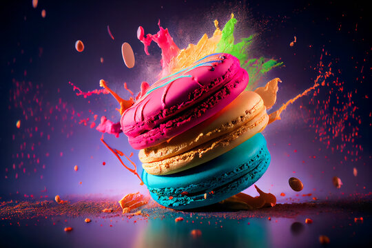 Traditional french colorful macarons. Generative AI.
