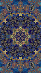 golden blue textured mandala art pattern for glory mystic magic design element
