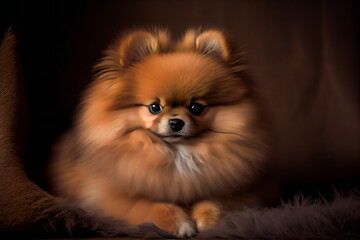 Obraz premium Portrait of cute pomeranian dog. Generative AI.