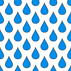 Blue Water Drops on white Background. Seamless rain drops pattern background. Water or rain drop texture and  rainy background