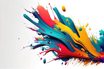 Fototapeten Abstract colorful bright vivid colors liquid acrylic paint motion flow on white background with swirls and paint explosions and drops. Business background template © Aleksey