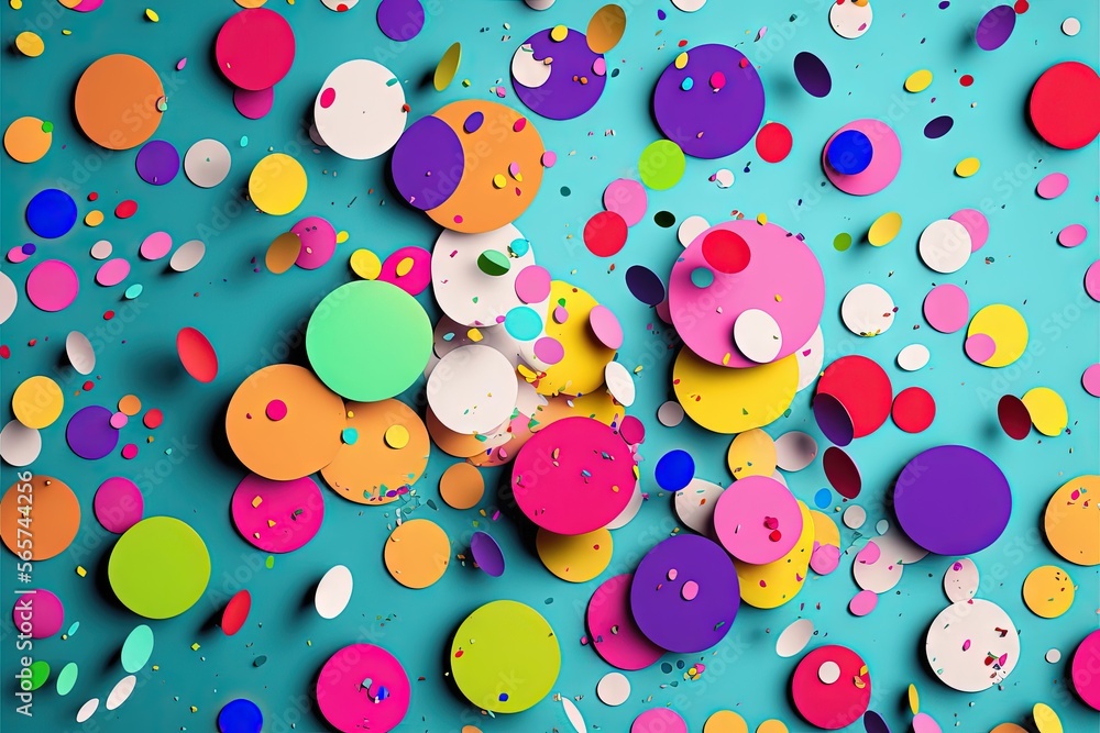 Poster a group of colorful circles and dots on a blue background with a blue background and a blue backgrou