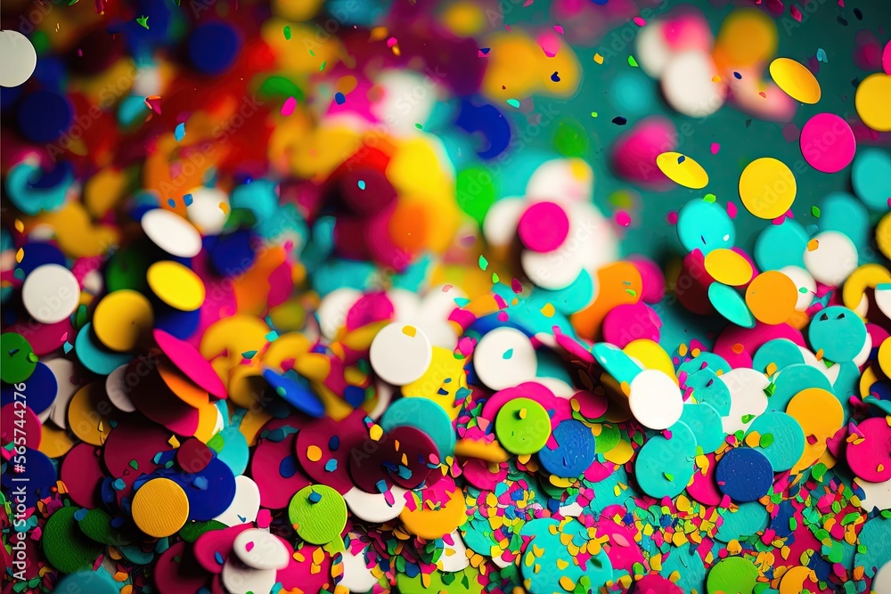 Aufkleber a bunch of colorful confetti on a table top with a blurry background of confetti on the table top an
