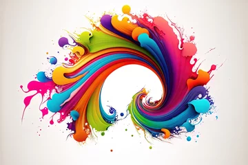 Rollo Abstract colorful bright vivid colors liquid acrylic paint motion flow on white background with swirls and paint explosions and drops. Business background template © Aleksey