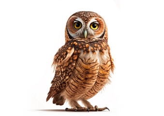 Beautiful Realistic Owl in a White Background Generative by AI Technology