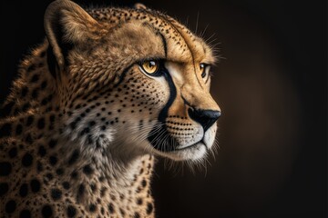  a cheetah with a black background and a black background is shown in the foreground, with a black background and a black background is shown in the foreground.  generative ai - obrazy, fototapety, plakaty