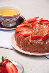 Step by step recipe for making strawberry pie on a gray background