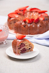 Step by step recipe for making strawberry pie on a gray background