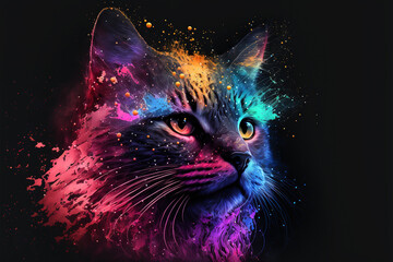 Cosmic cat, color splashes, Generative Ai