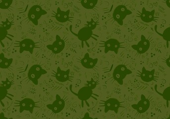 Halloween animals seamless black cats paint markers pattern for wrapping paper and fabrics and linens and kids