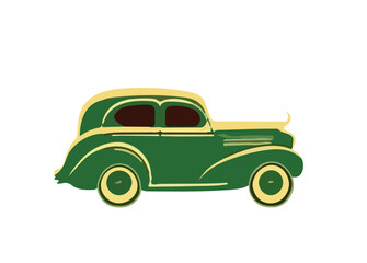 Cartoon image of a retro car in green color. Flat vector illustration