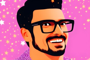 Illustration happy face of a man in glasses