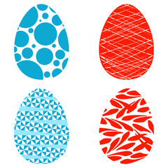 Easter eggs Set of red and blue eggs with different textures. Vector illustration.
