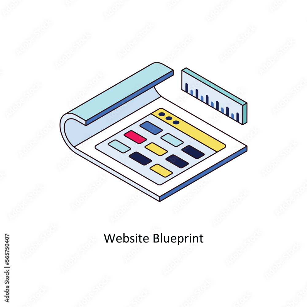 Poster website blueprint vector isometric filled outline icon for your digital or print projects. stock ill